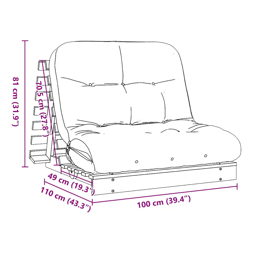 Futon med madras i massivt fyrretræ