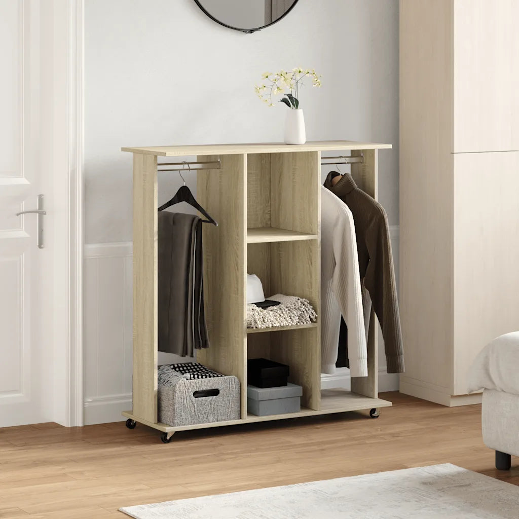 Klædeskab med hjul 102x38x110 cm konstrueret træ sonoma-eg