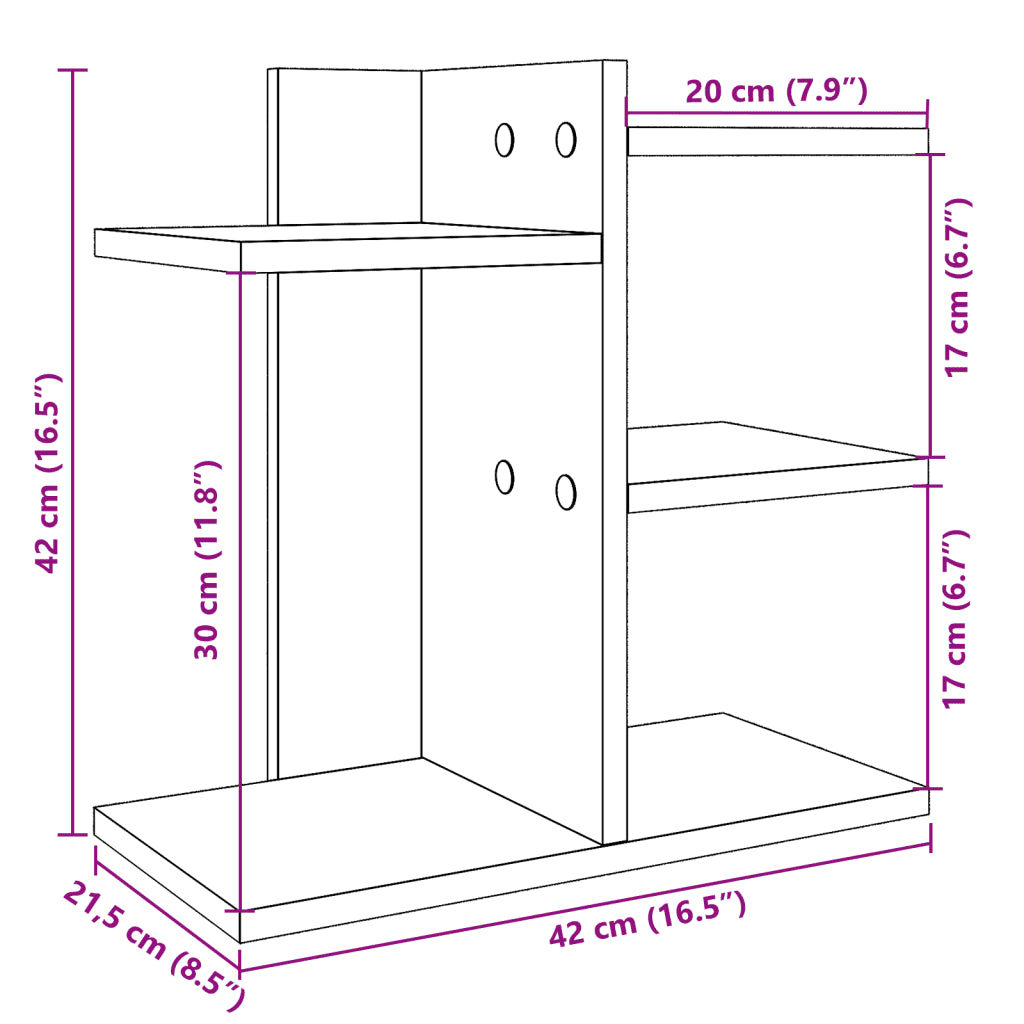 Hylde til skrivebord 42x21,5x42 cm konstrueret træ