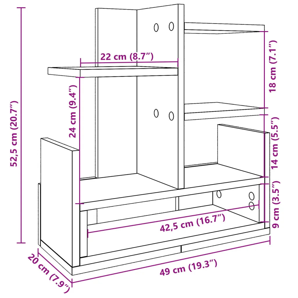 Hylde til skrivebord 42x21,5x42 cm konstrueret træ