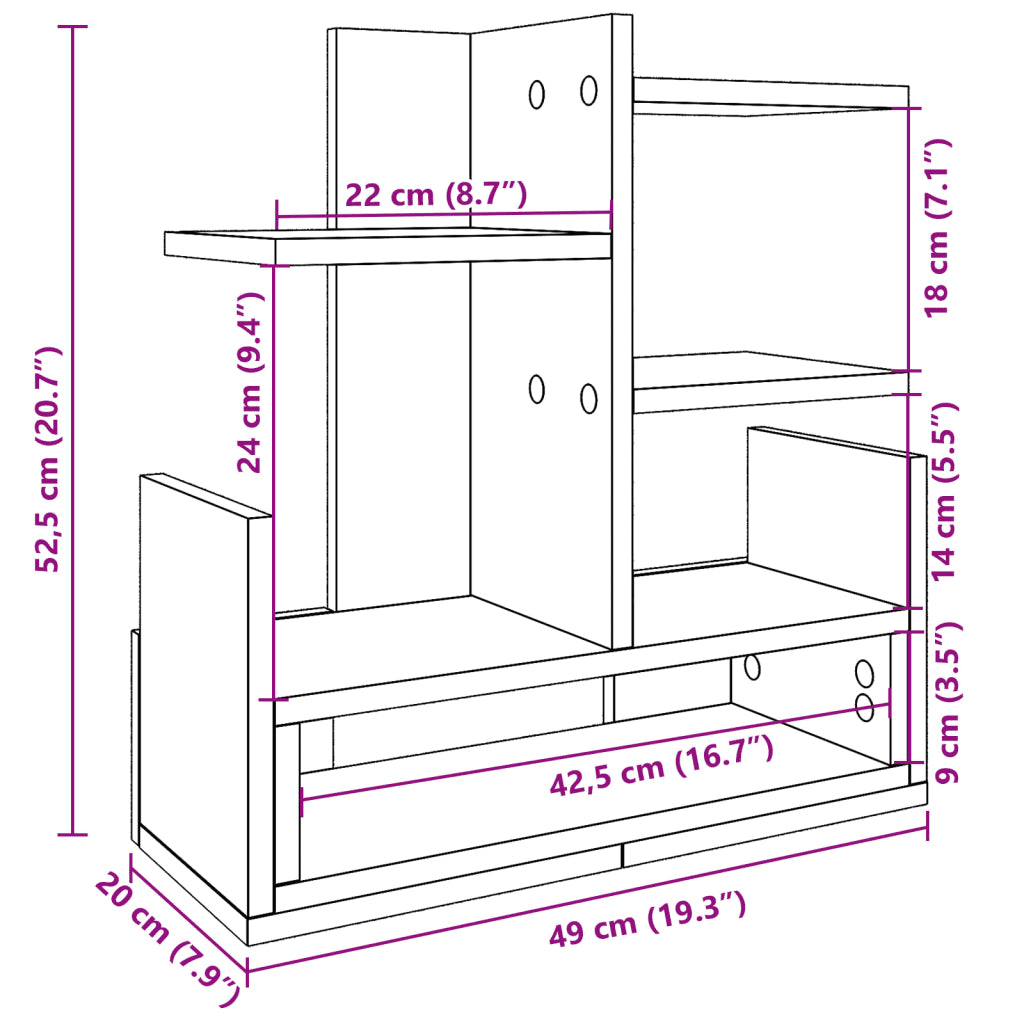Hylde til skrivebord 42x21,5x42 cm konstrueret træ
