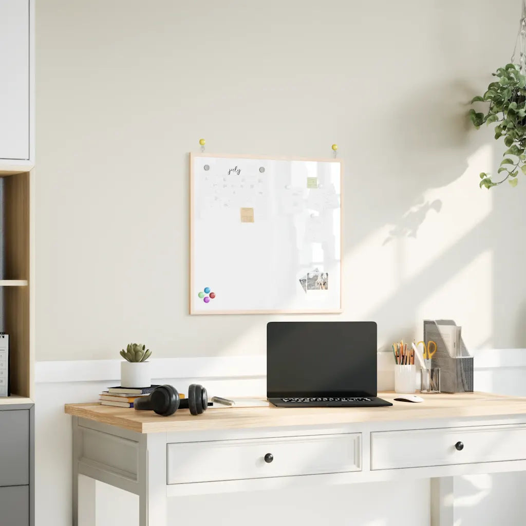Magnetisk whiteboardtavle med ramme i massivt fyrretræ 100x55 cm