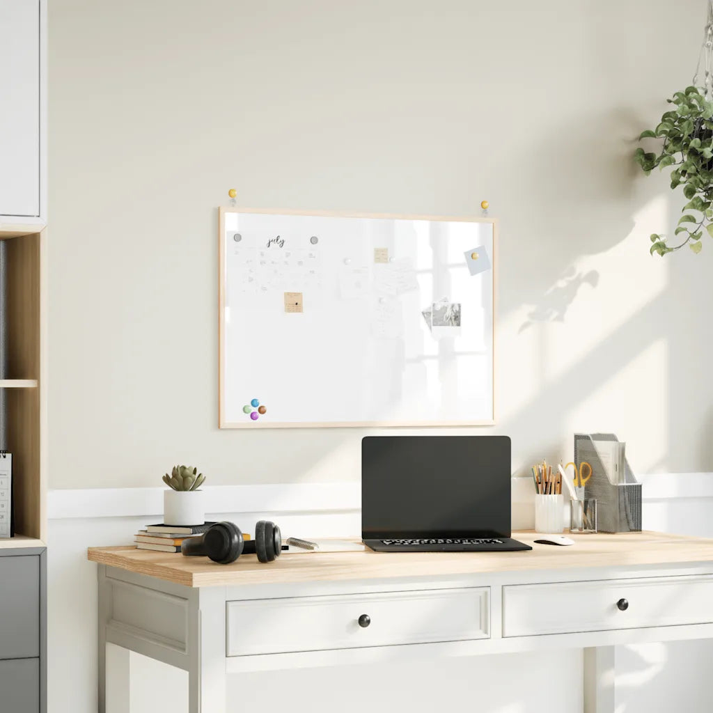 Magnetisk whiteboardtavle med ramme i massivt fyrretræ 100x55 cm