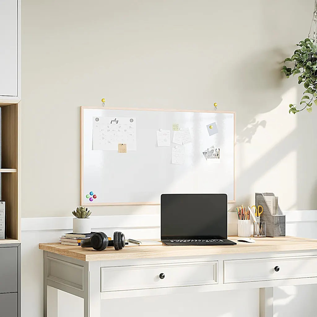 Magnetisk whiteboardtavle med ramme i massivt fyrretræ 100x55 cm