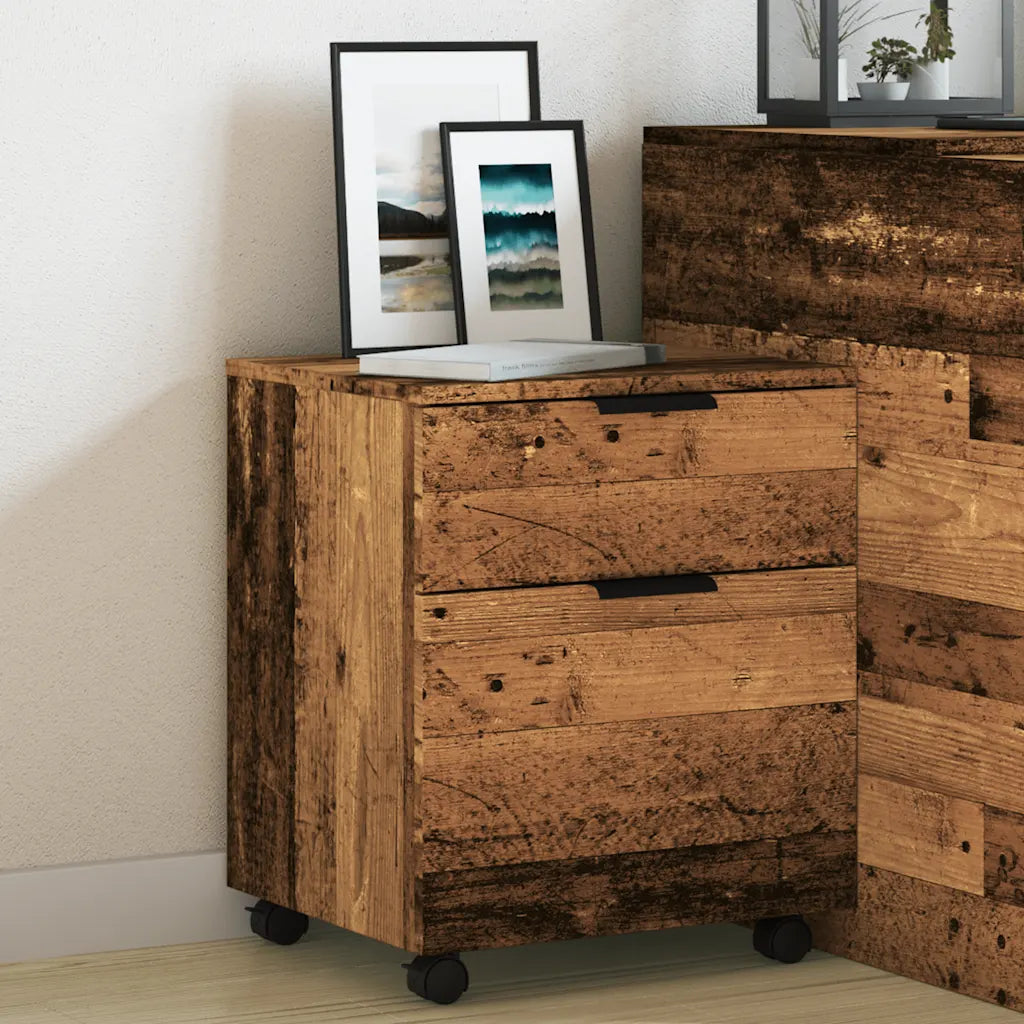 Arkivskab med hjul 45x38x54 cm konstrueret træ gammelt trælook