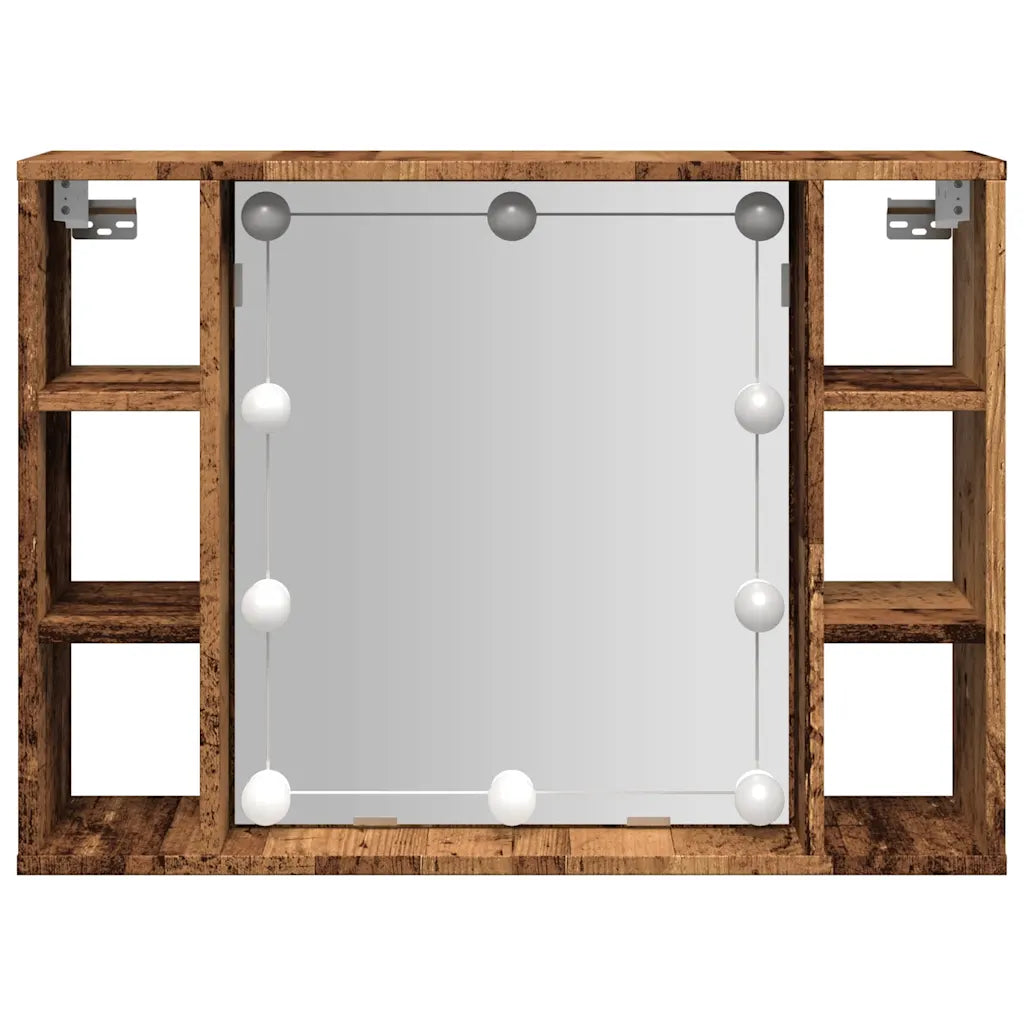Spejlskab med LED-lys 76x15x55 cm konstrueret træ antikt træ