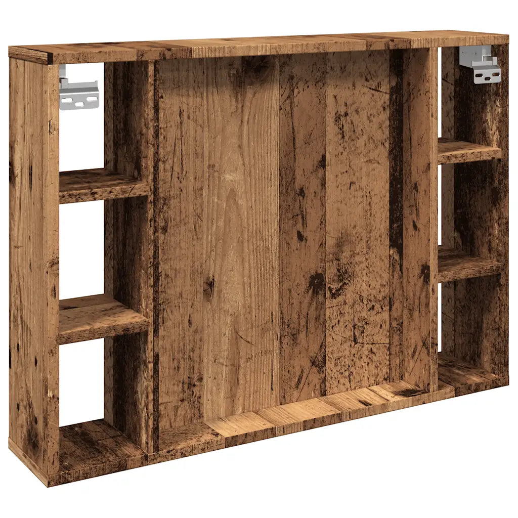 Spejlskab med LED-lys 76x15x55 cm konstrueret træ antikt træ