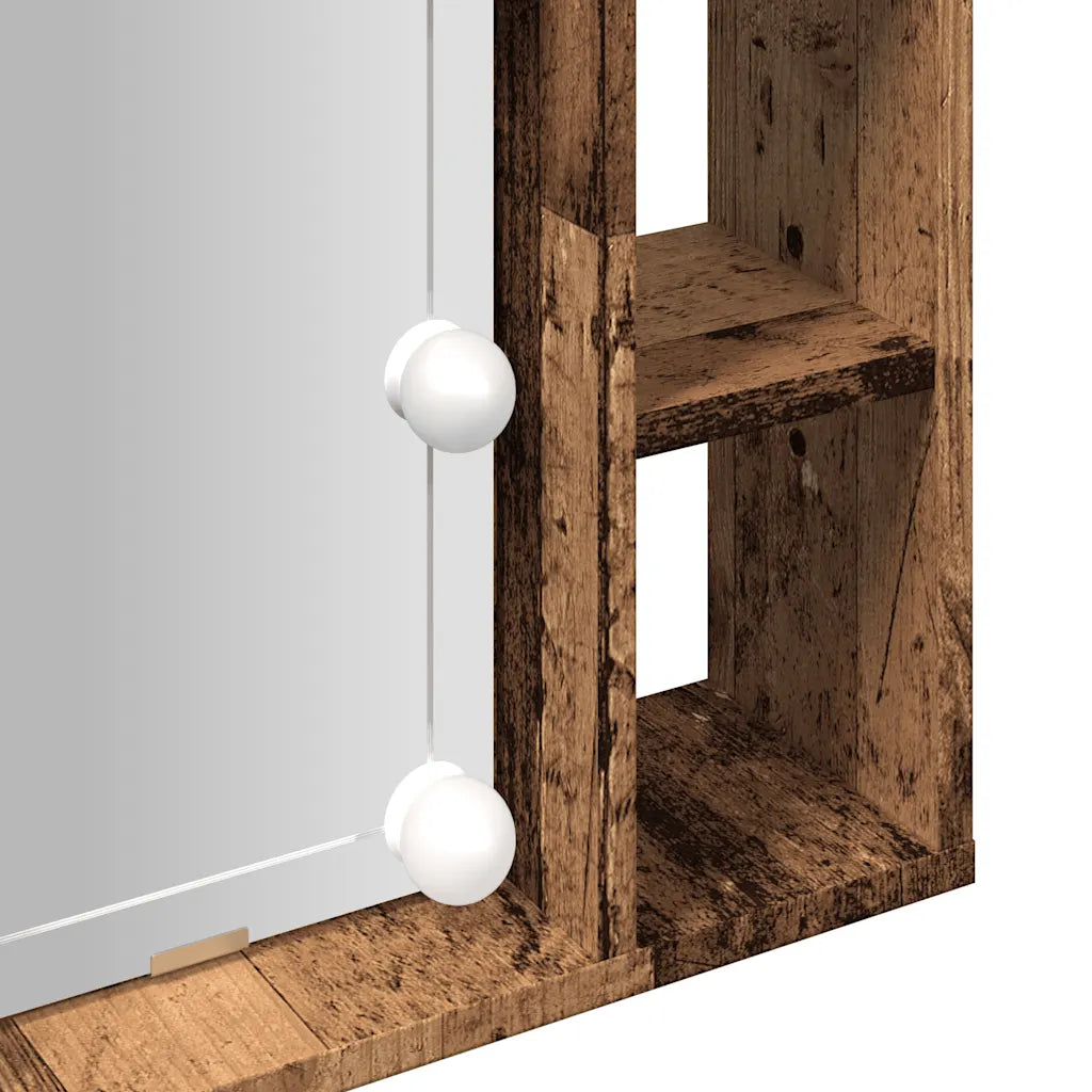 Spejlskab med LED-lys 76x15x55 cm konstrueret træ antikt træ