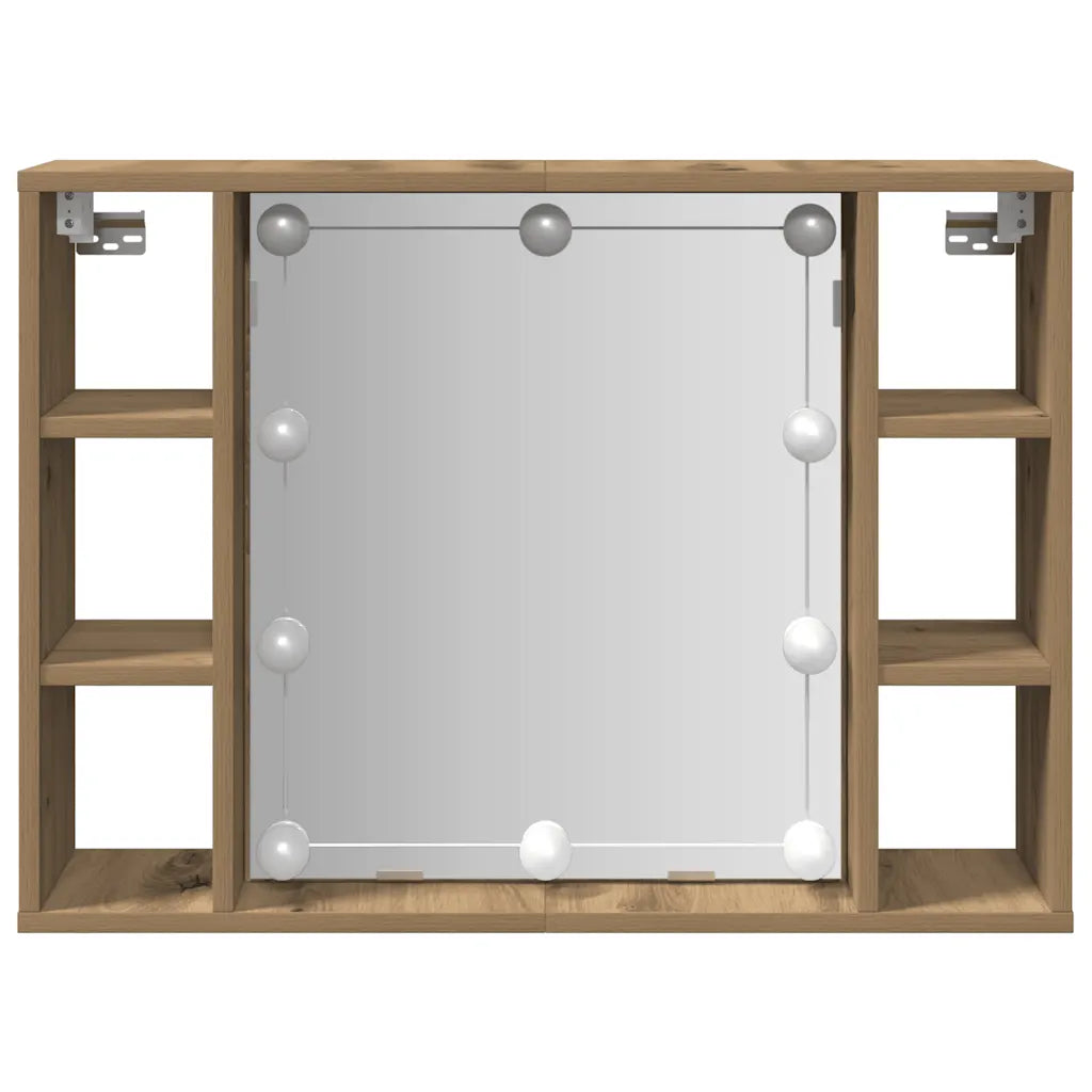 Spejlskab med LED-lys 76x15x55 cm konstrueret træ kunsteg