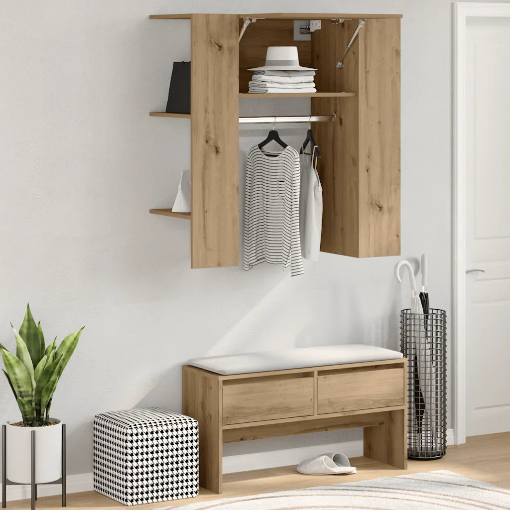 Entrémøbel 97,5x37x99 cm konstrueret træ artisan egetræsfarve