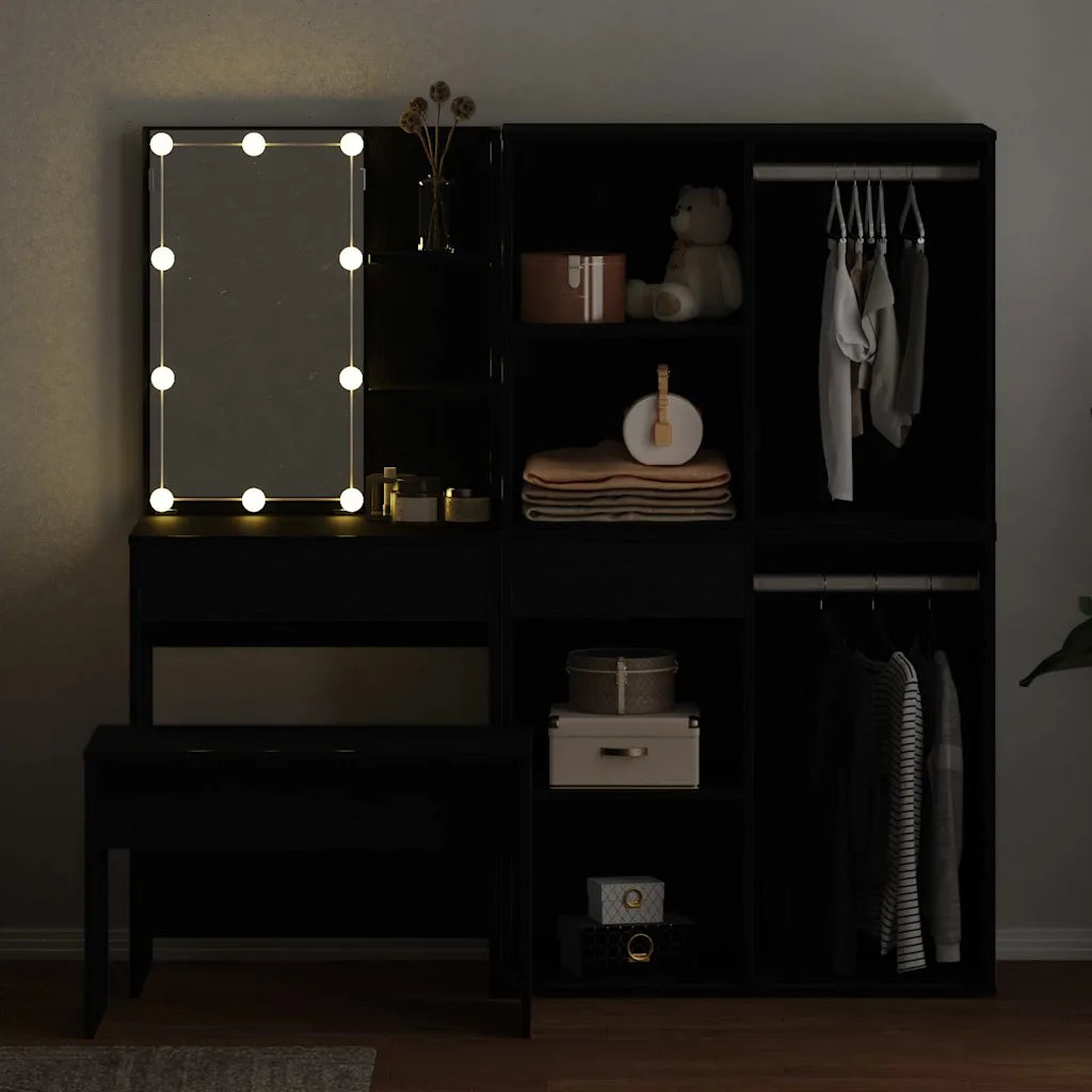 Makeupbord sæt med LED med hylde 4 stk.  eg Konstrueret træ