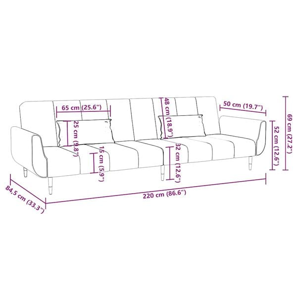 2-personers sovesofa med 2 puder fløjl lyserød