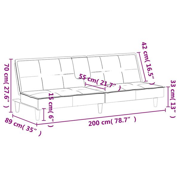Sovesofa med kopholdere velour mørkegrå
