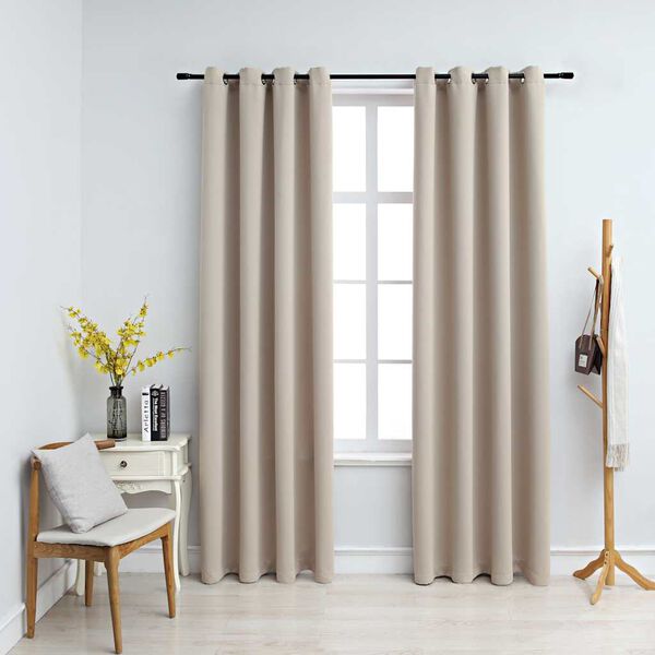Mørklægningsgardiner 2 stk. med metalringe 140 x 225 cm beige