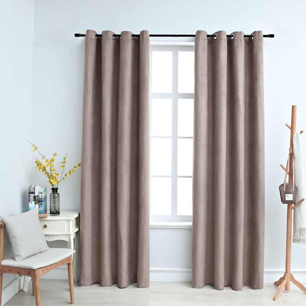 Mørklægningsgardiner 2 stk. med metalringe 140 x 225 cm gråbrun