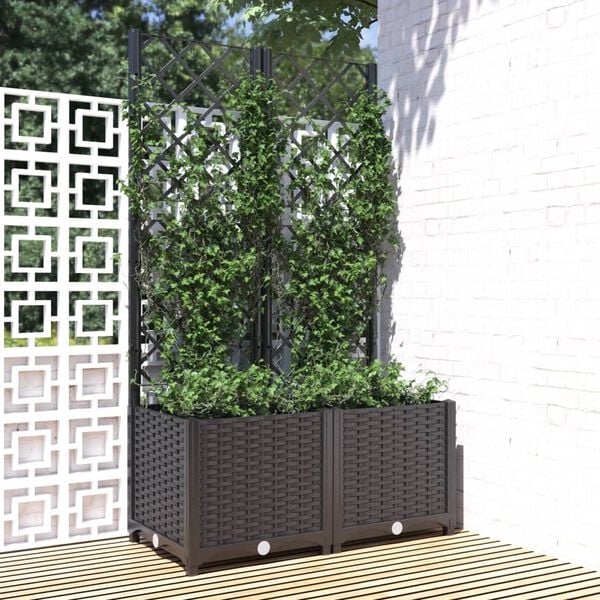 Haveplantekasse med espalier sort 80x40x136 cm PP