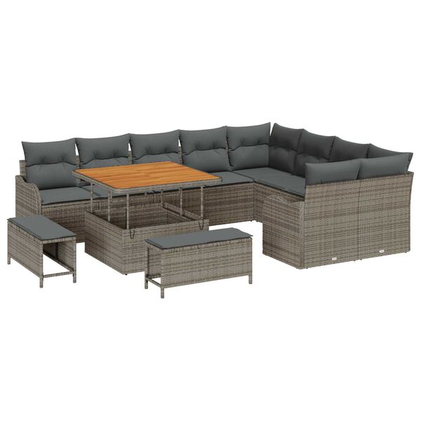 Havesofa Sæt med pude 12 stk. Grå polyrattan