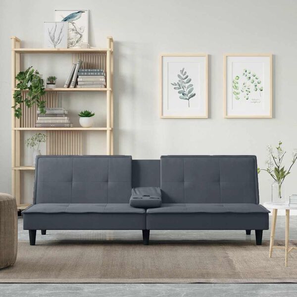 Sovesofa med kopholdere velour mørkegrå