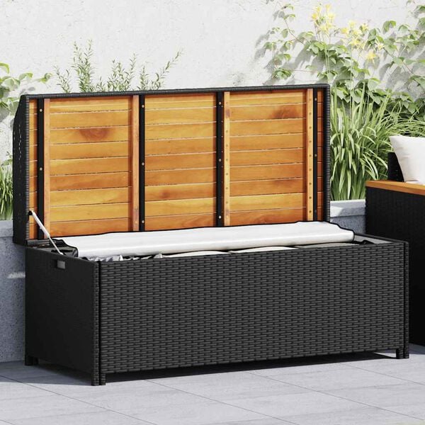 Havebænk med opbevaring 120 cm polyrattan sort