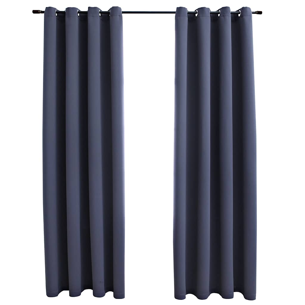 Mørklægningsgardiner 2 stk. metalringe 140 x 175 cm antracitgrå