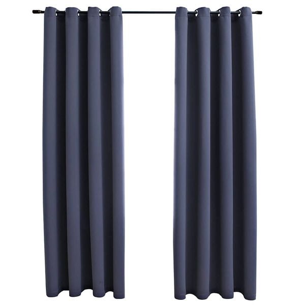 Mørklægningsgardiner 2 stk. metalringe 140 x 175 cm antracitgrå