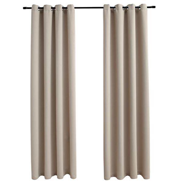 Mørklægningsgardiner 2 stk. med metalringe 140 x 175 cm beige