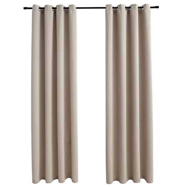 Mørklægningsgardiner 2 stk. med metalringe 140 x 225 cm beige