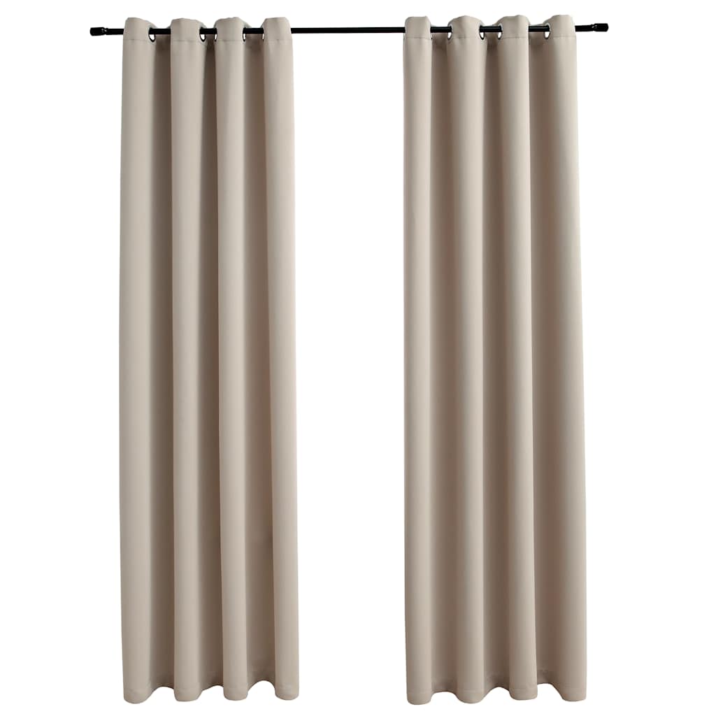 Mørklægningsgardiner 2 stk. med metalringe 140 x 225 cm beige