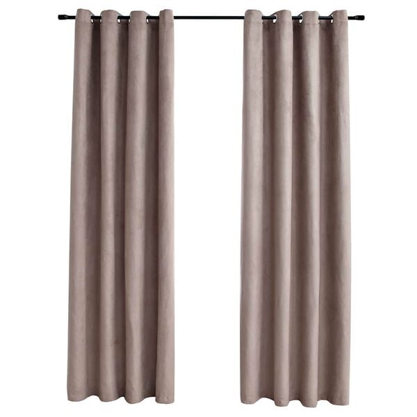 Mørklægningsgardiner 2 stk. med metalringe 140 x 225 cm gråbrun