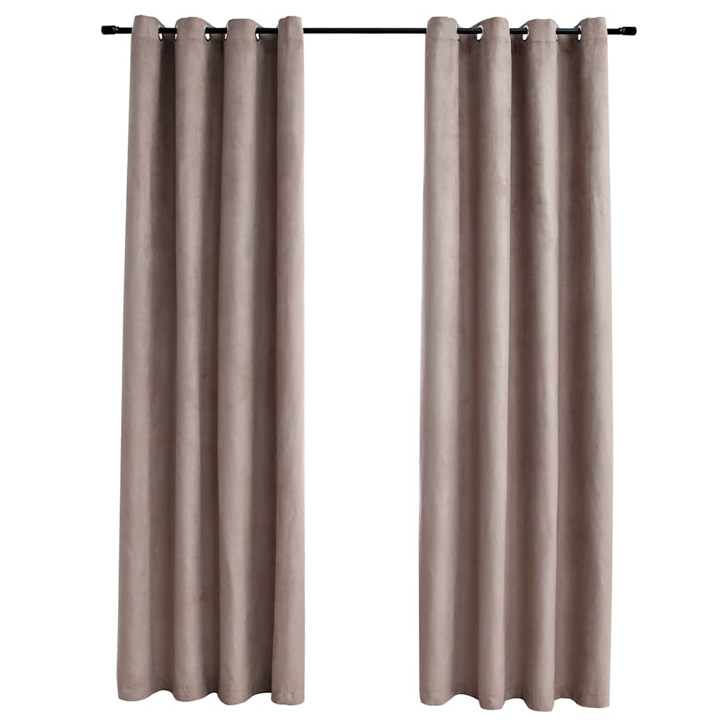 Mørklægningsgardiner 2 stk. med metalringe 140 x 225 cm gråbrun