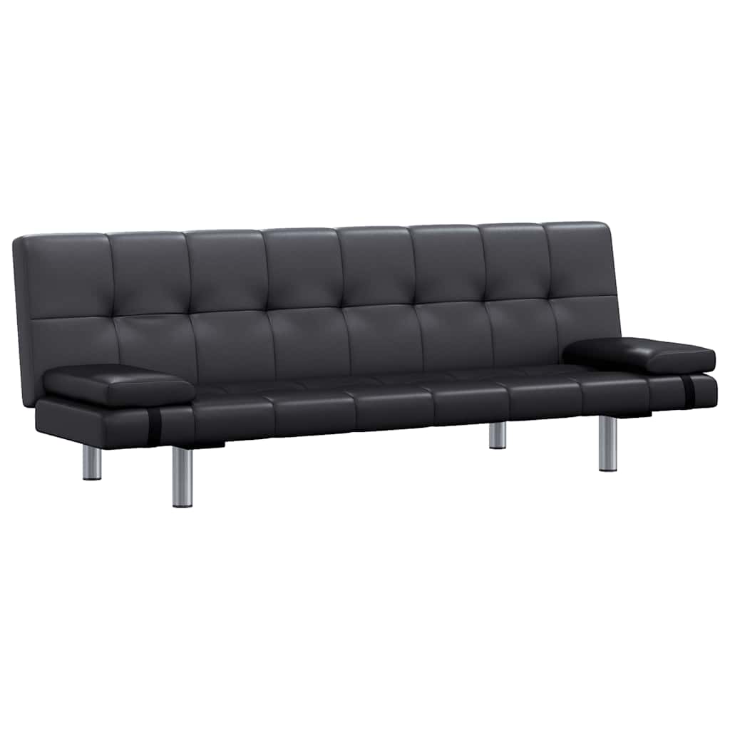 Sovesofa med to puder justérbar kunstlæder sort