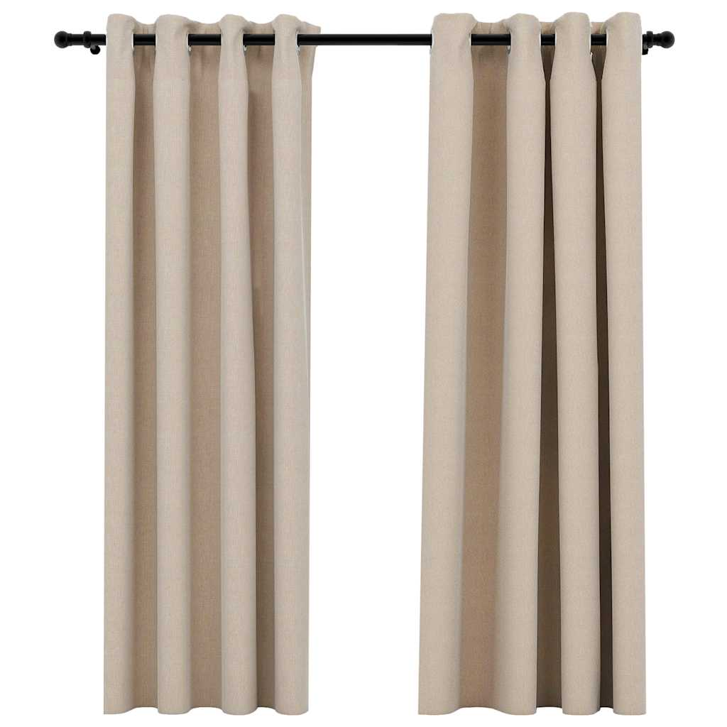 Mørklægningsgardiner med øjer 2 stk. hør-look 140x175 cm beige