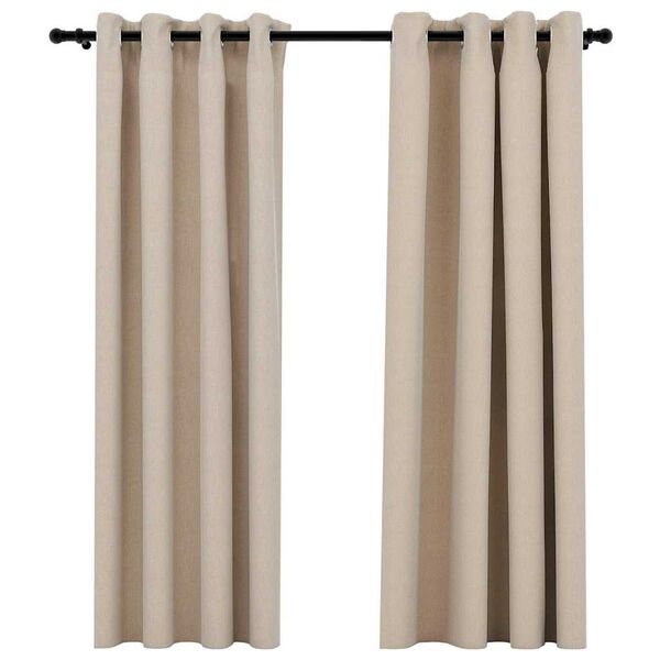 Mørklægningsgardiner med øjer 2 stk. hør-look 140x175 cm beige