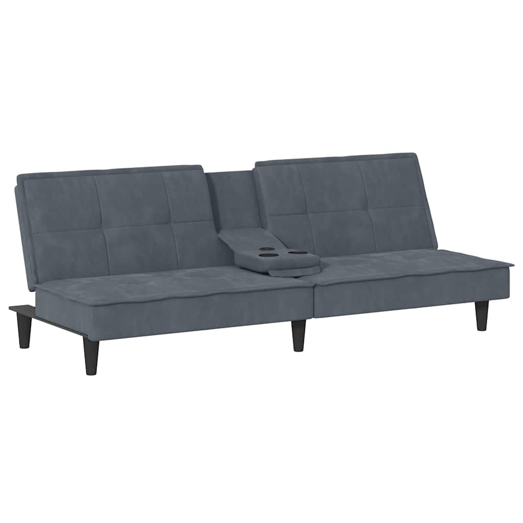 Sovesofa med kopholdere velour mørkegrå