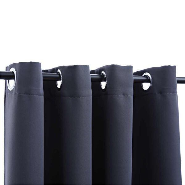 Mørklægningsgardiner 2 stk. metalringe 140 x 175 cm antracitgrå