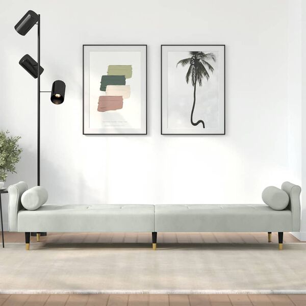 Sovesofa med hynder velour lysegrå