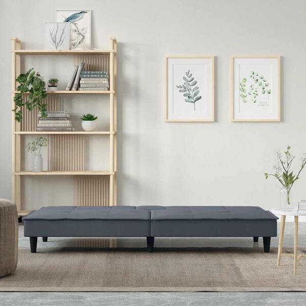 Sovesofa med kopholdere velour mørkegrå