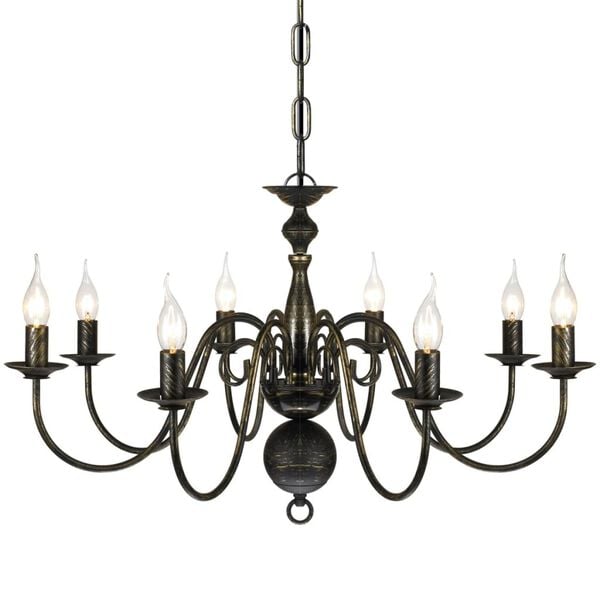 Lysekrone 8 x E14-pærer antiklook metal sort