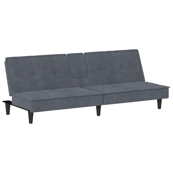 Sovesofa med kopholdere velour mørkegrå
