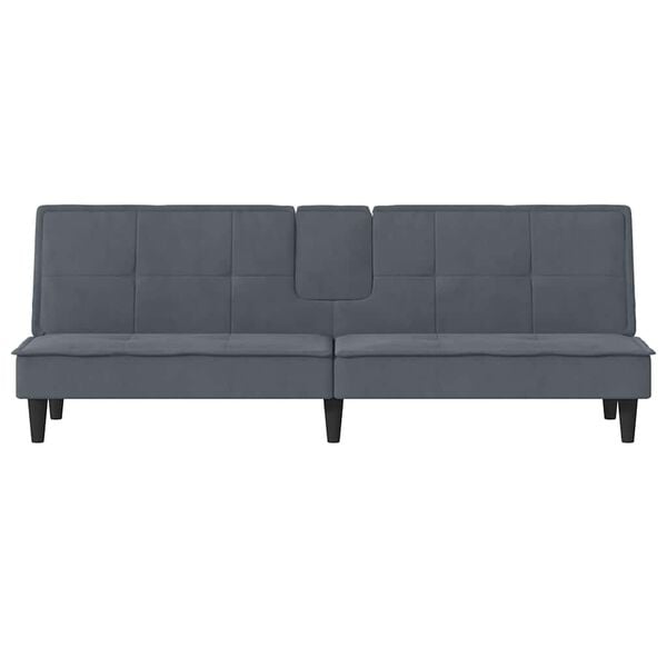 Sovesofa med kopholdere velour mørkegrå