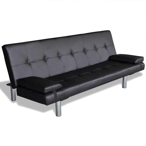 Sovesofa med to puder justérbar kunstlæder sort