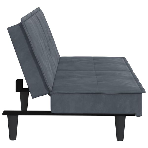 Sovesofa med kopholdere velour mørkegrå