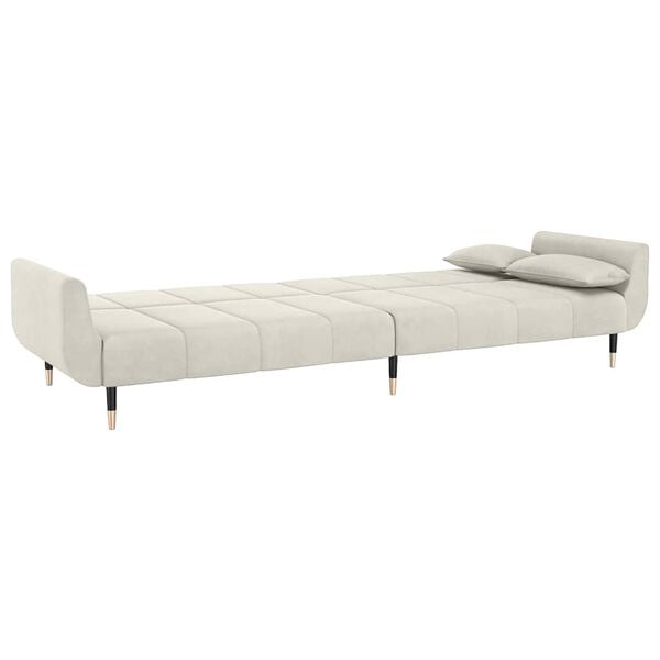 2-personers sovesofa med 2 puder fløjl cremefarvet