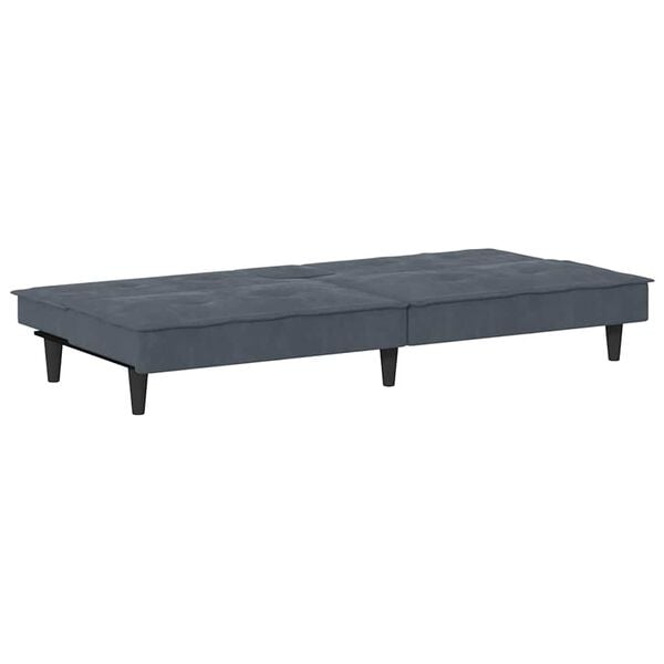 Sovesofa med kopholdere velour mørkegrå
