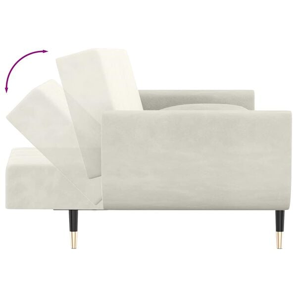 2-personers sovesofa med 2 puder fløjl cremefarvet