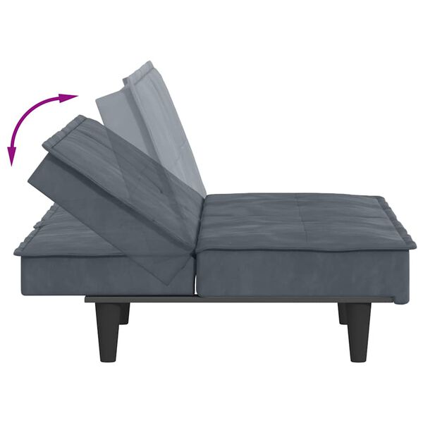 Sovesofa med kopholdere velour mørkegrå